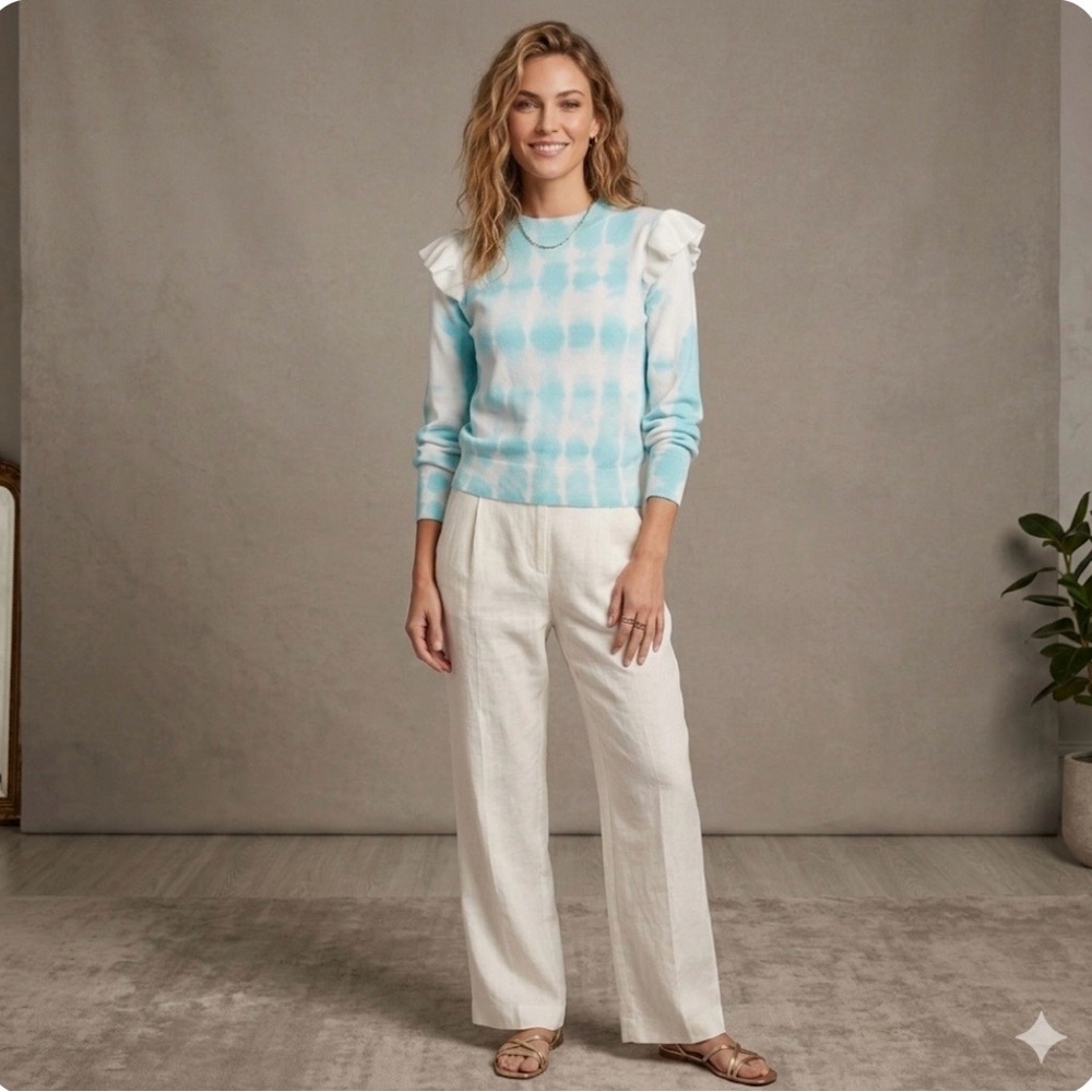 NWT Generation Love Colette Silk Blend Ruffle Tie Dye Sweater Aqua L